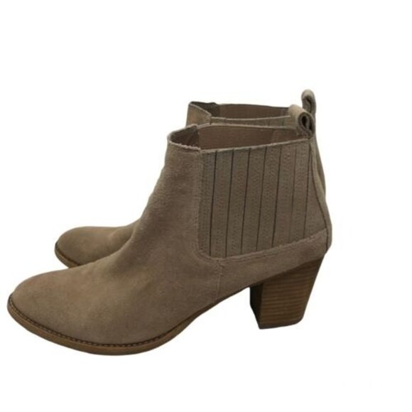 Dolce Vita Womens Size 11 Suede Pull On Ankle Boots Taupe/Tan/Khaki Stacked Heel - Picture 2 of 12